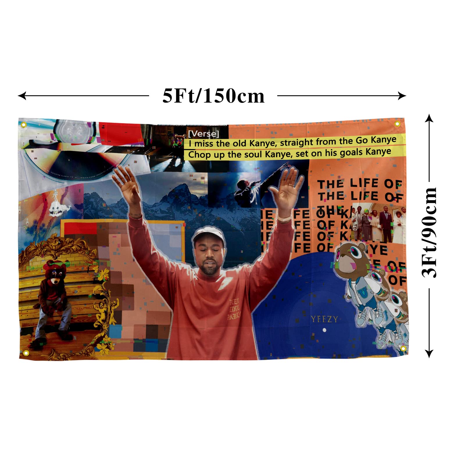 Stara flaga Kanye śmieszne flagi do pokoju 9 x 12 cm akademik dekoracja pokoju męskiego jaskinia bractwo ściana wewnętrzna zewnętrzna flaga z oczkami basowymi