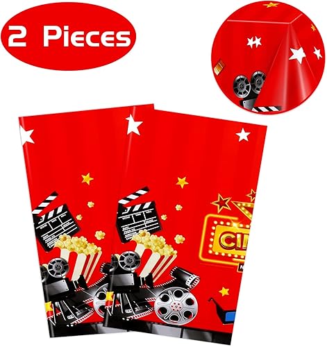 Miniatura 4 de PHOGARY Paquete de 2 manteles de noche de cine para decoración de fiesta nocturna de cine, mantel rectangular de plástico desechable para fiestas
