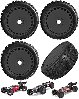 RCMYou RC 17mm Wheels Tires for ARRMA 1/8 Typhon 6S 3S BLX,Talion 6S BLX,Redcat,Team,Losi,HPI,HPS,Kyosho,Hobao,Rc Tires Wheels 4PCS,Replace ARA550097,Black