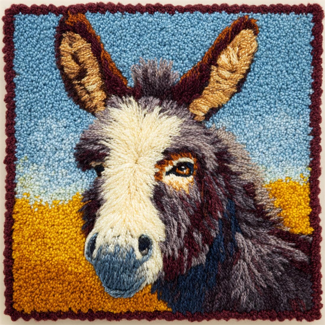 Kitquiver Animal Latch Hook Cushion Set Donkey Wearing Clothes Latch Hook Kit Pillow DIY Rug Crochet Hook Cushion Making Kits with Preprinted Pattern Canvas 17x17In