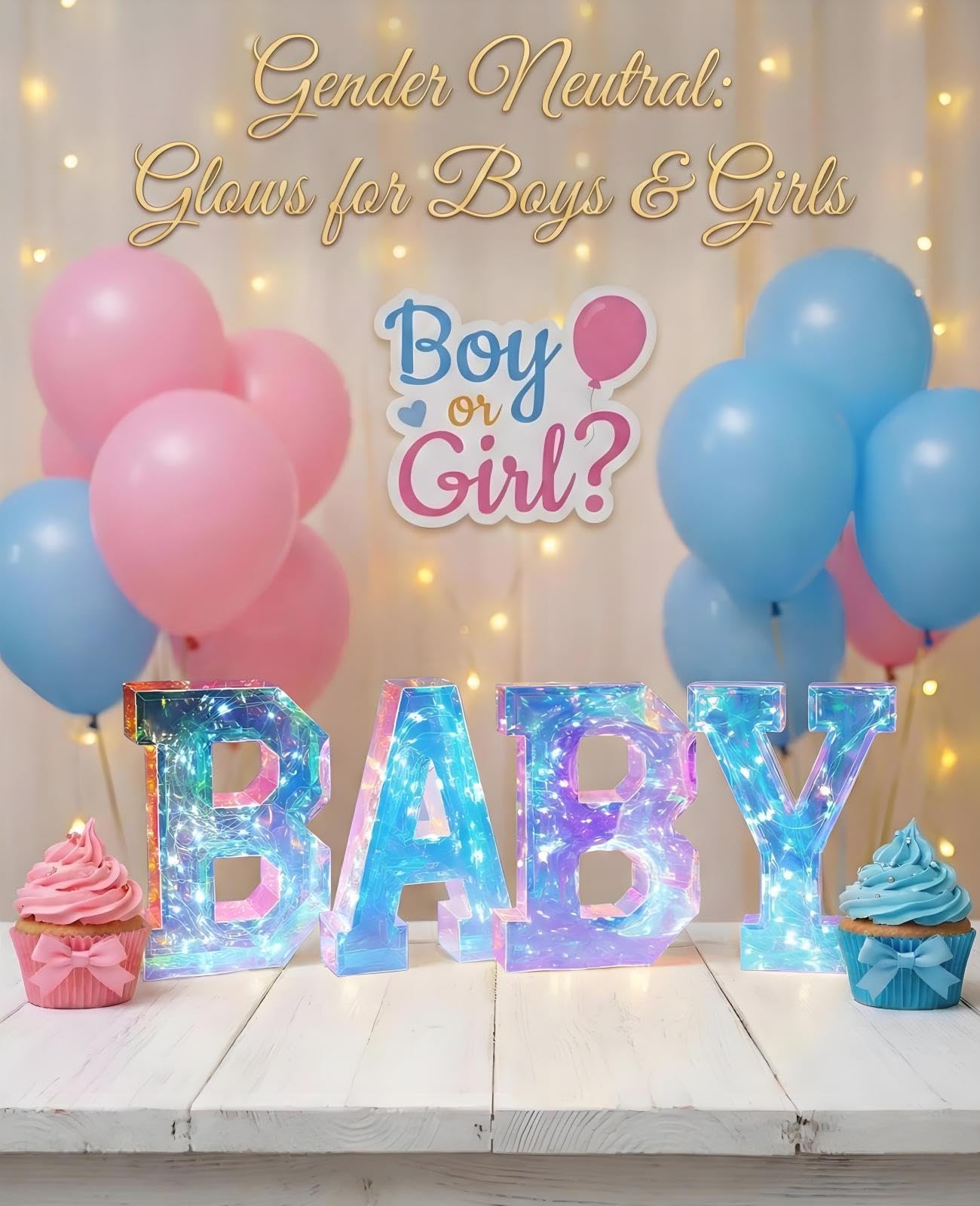 AceList Letras decorativas para bebé, 70 luces LED iridiscentes, luces de hadas para dulces 16, fiesta de cumpleaños, baby shower, boda, graduación, decoración de vacaciones