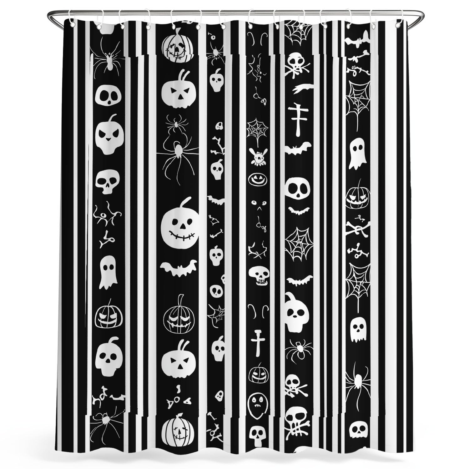 Generico Fantasia Tenda Da Doccia Silhouette Tema Halloween Nero Bianco, Tenda Da Doccia Per Bagno, Vasca Da Bagno, Tenda In Poliestere Impermeabile Con Ganci In Plastica, 180 x 200 cm