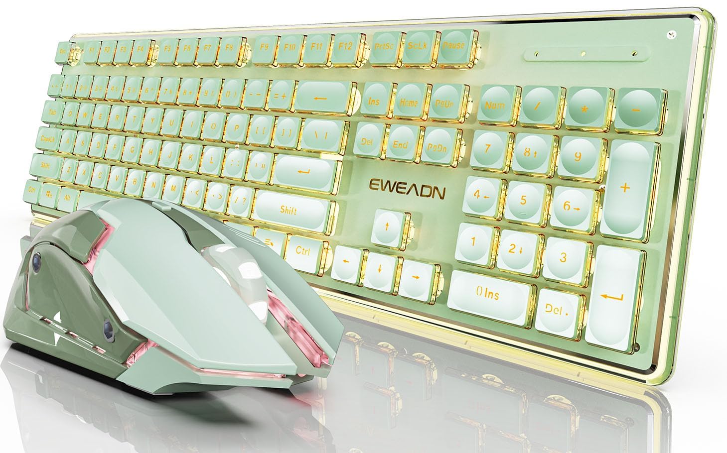 Azonee Wireless Keyboard and Mouse Combo, Dual modes Backlit Metal Panel, Rechargeable Silent Keyboard and Mouse Set with Adjustable Sensitivity, for Windows, Mac, Laptop, 2.4G/BT Connection, Green