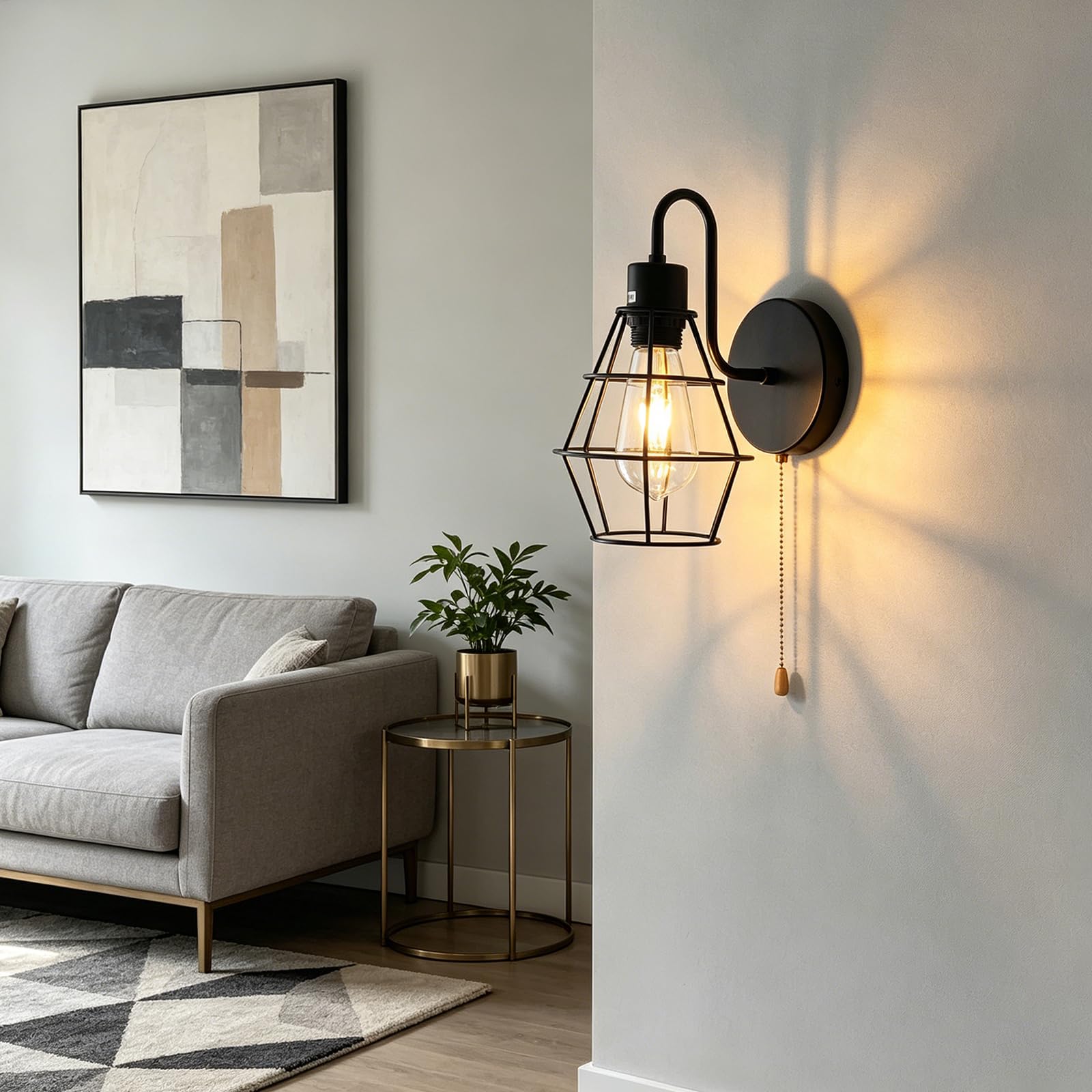 2 Stück Cage Wandlampe mit Schalter Retro