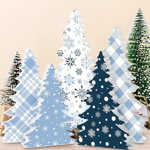 5 piezas de árbol de Navidad de madera, decoración de mesa de árbol de Navidad de pie, decoración de mesa de Navidad, mini árboles, decoración