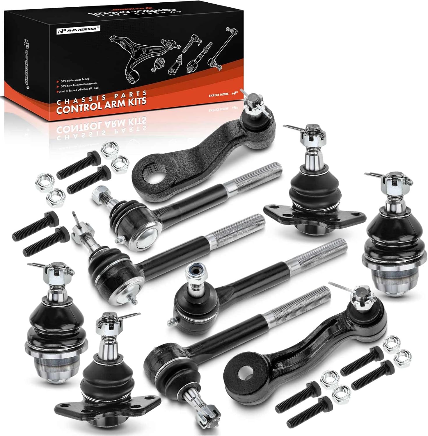 A-Premium Set of 10, Front Upper Lower Ball Joint, Inner Outer Tie Rod End, Idler Arm, Pitman Arm, Compatible with Chevrolet & GMC - 1995-2000 - Tahoe Yukon K2500 K2500 Suburban K3500