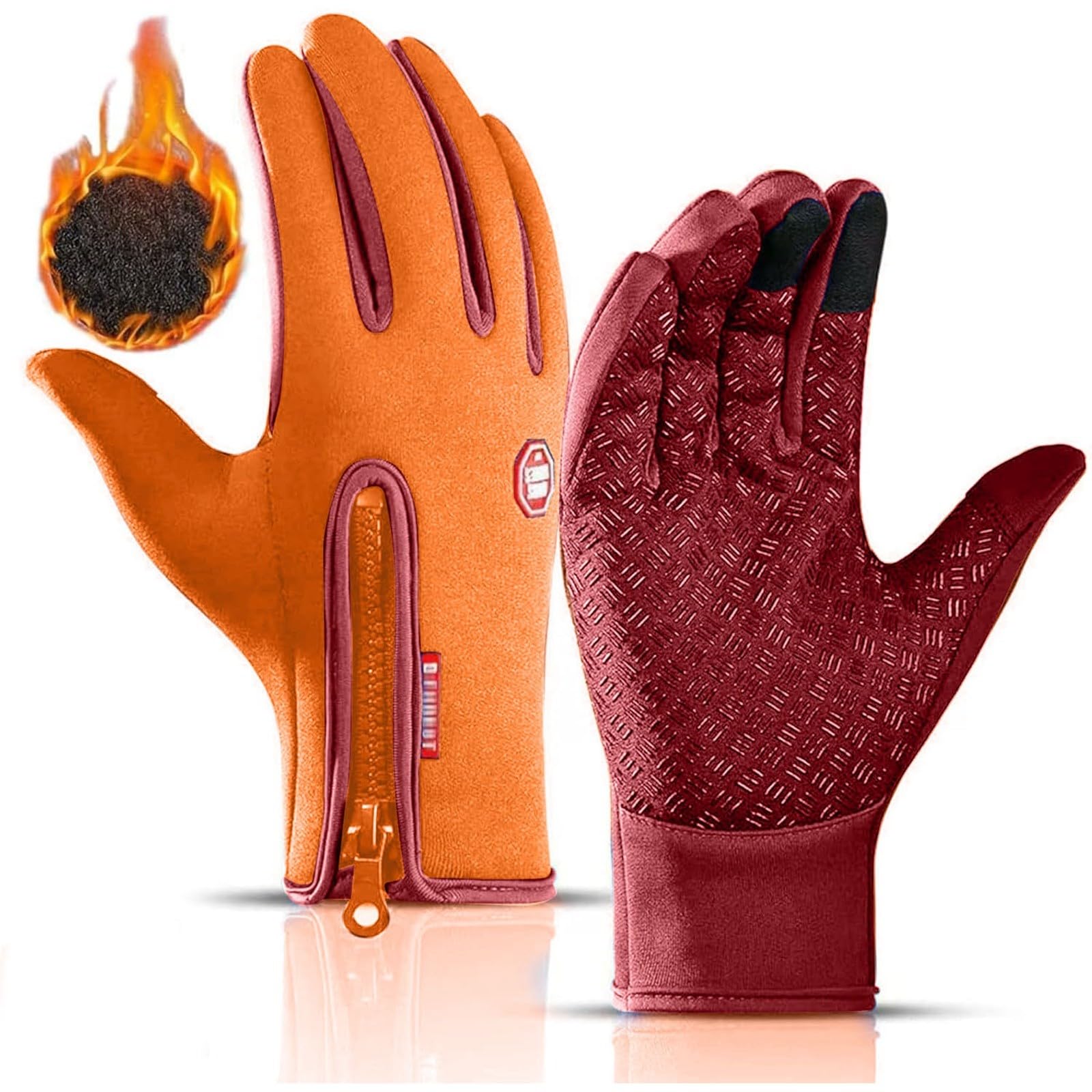 GPAHRRDNIJ Ski Gloves for Men Women Waterproof Snow Ski Gloves for Winter Snowboard Touchscreen with Zipper (Orange-M)