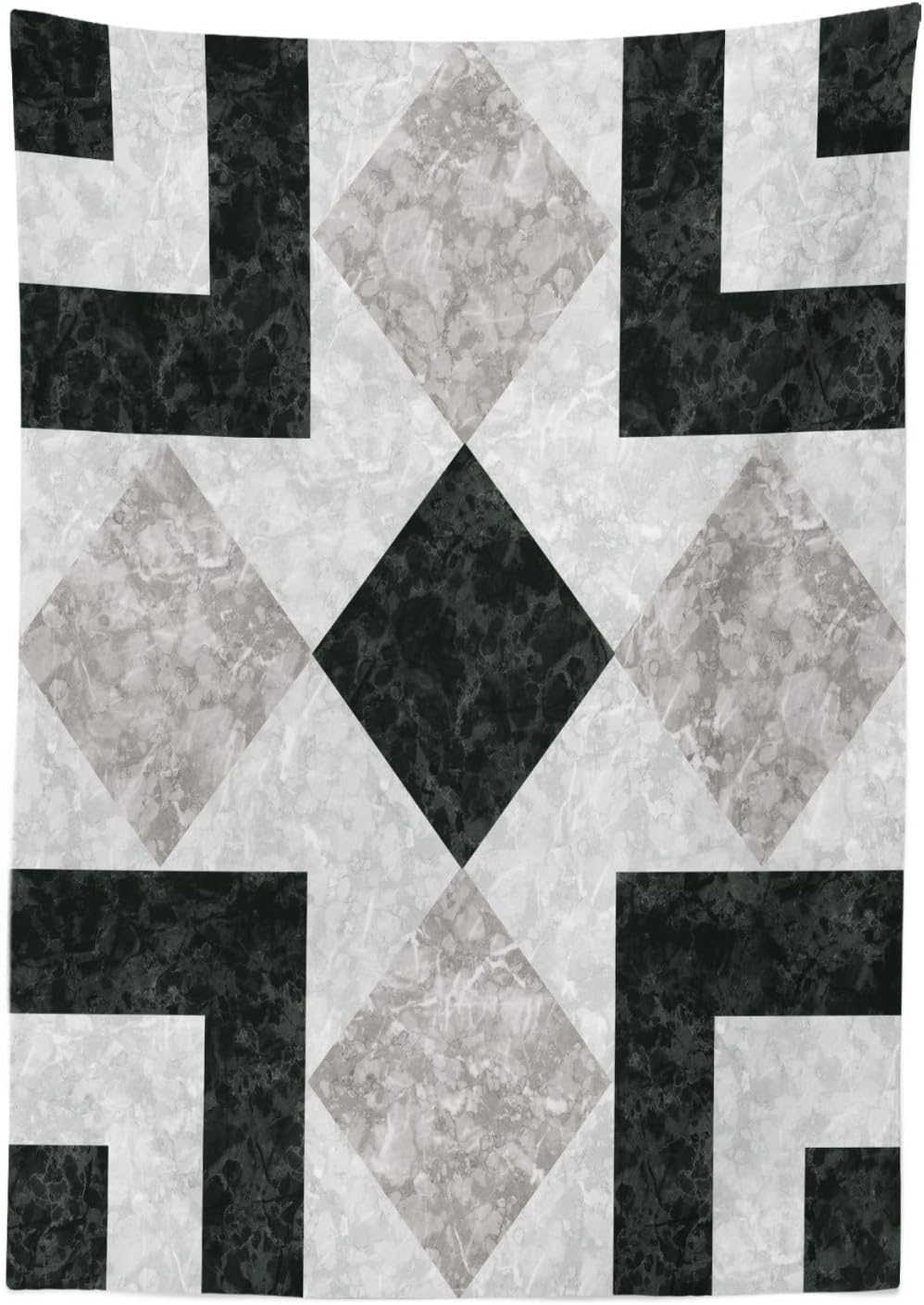 Ambesonne Marble Tablecloth, Nostalgic Marble Stone Mosaic Regular Design with Alluring Elements Artwork Print, Rectangular Table Cover for Dining Room Kitchen Decor, 60" X 90", Beige Black 60" X 90" Beige Black