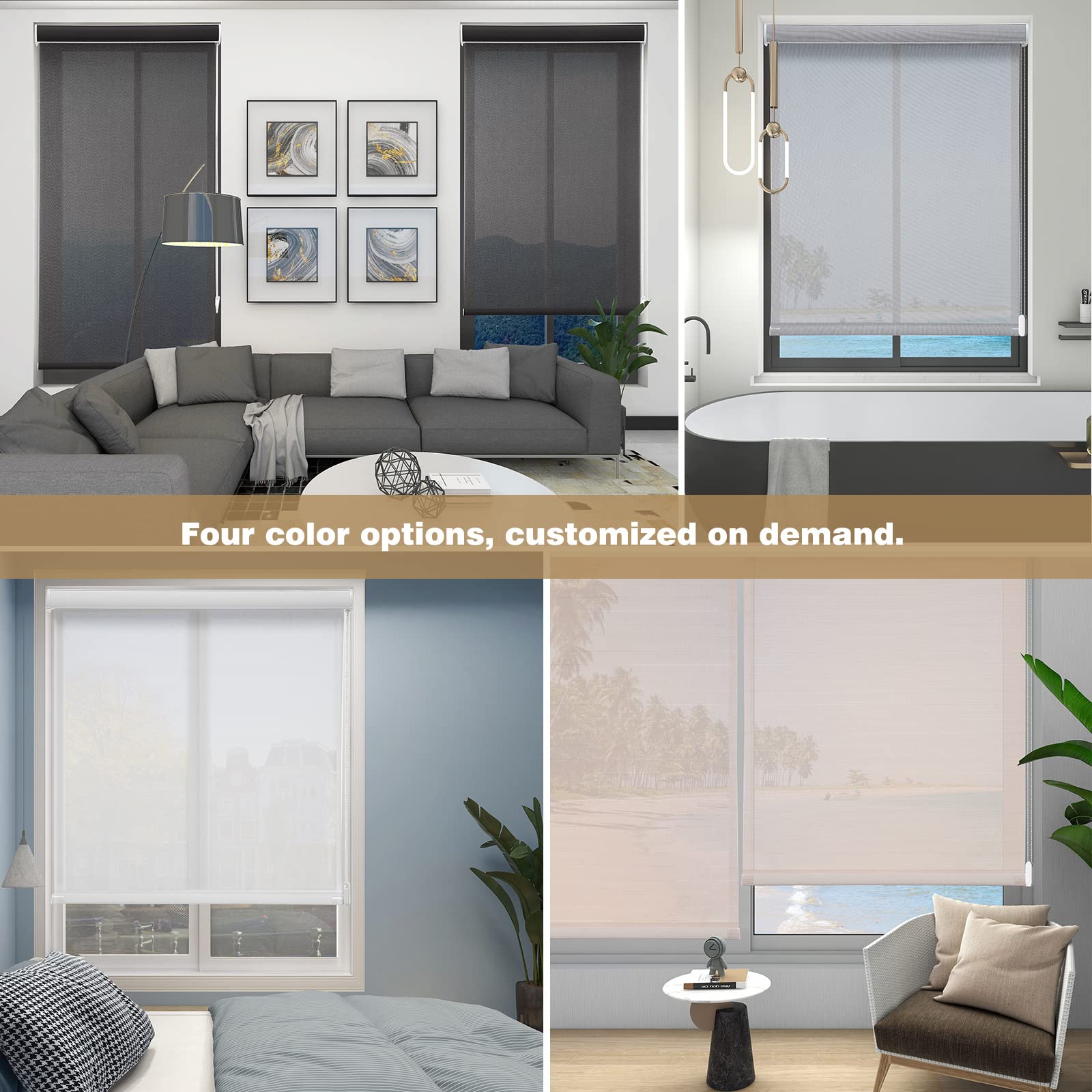 Changshade Custom Light Filtering Roller Window Shades, Corded Shades for Windows with Thermal Insulated, Blinds Kitchen, Living Room , Dining ,Office ,Easy to Install, Beige