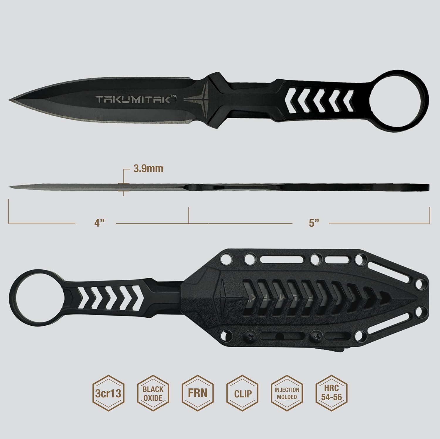 TAKUMITAK Hunting Survival Knife 9" Full Tang Fixed Blade Knives Camping Gear with Extra Set of FRN Sheath, MOLLE Clip Horizontal and Vertical Carry - TKF302