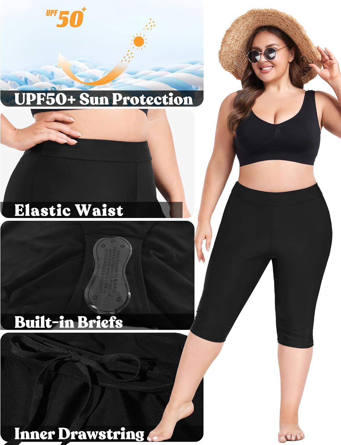FOREYOND Plus Size Swim Capris Pants for Women High Waisted Swimming Leggings Tankini Rash Guard Bottoms Swimwear Shorts - Image 4