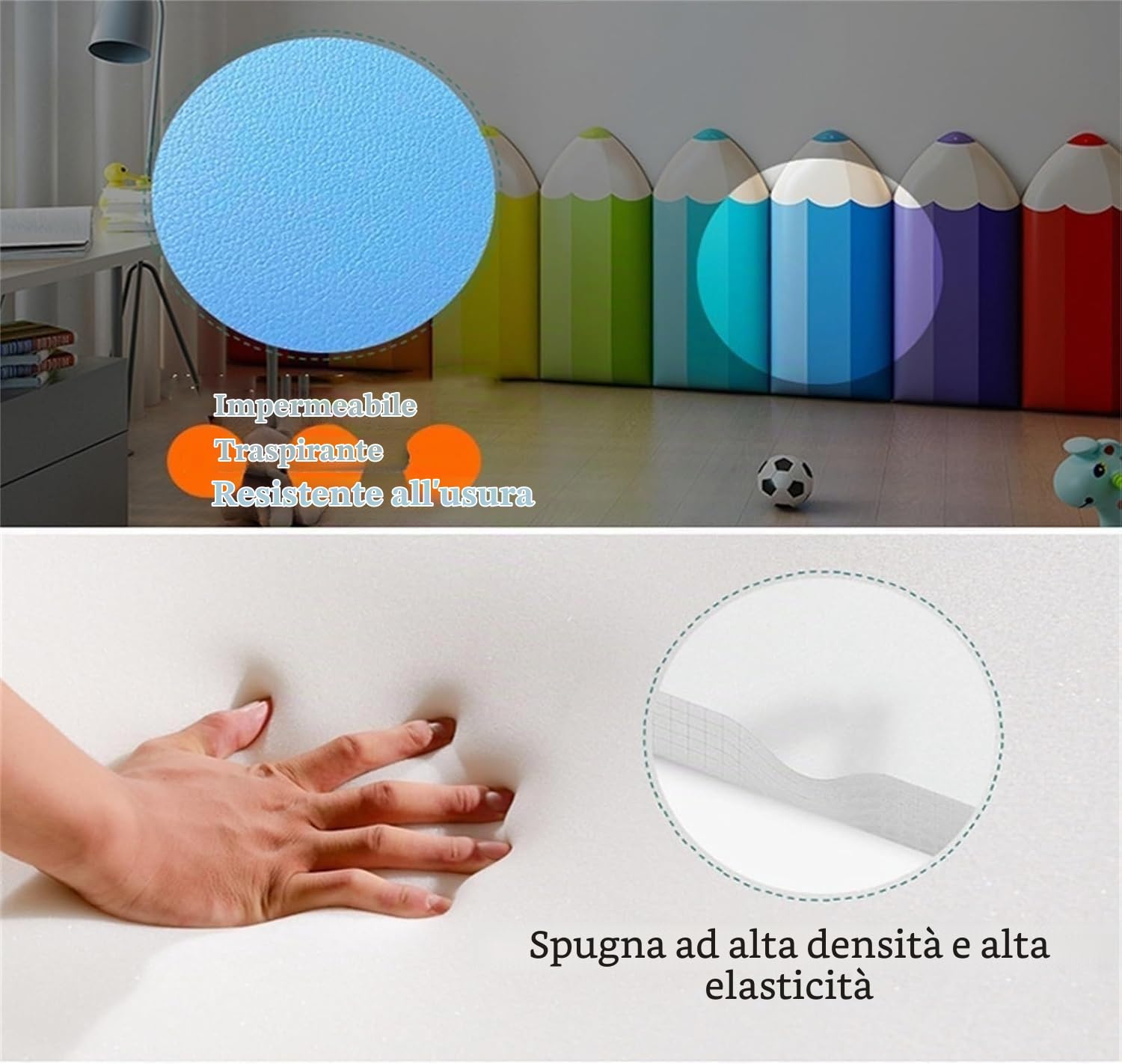 Pannelli da Parete Imbottiti per Bambini, Forma di Matita Adesivi Murali Anti-Collisione PU Imbottitura Autoadesiva 3D Testiera Cuscino da Parete, per Camera da Letto, Camera dei Bambini