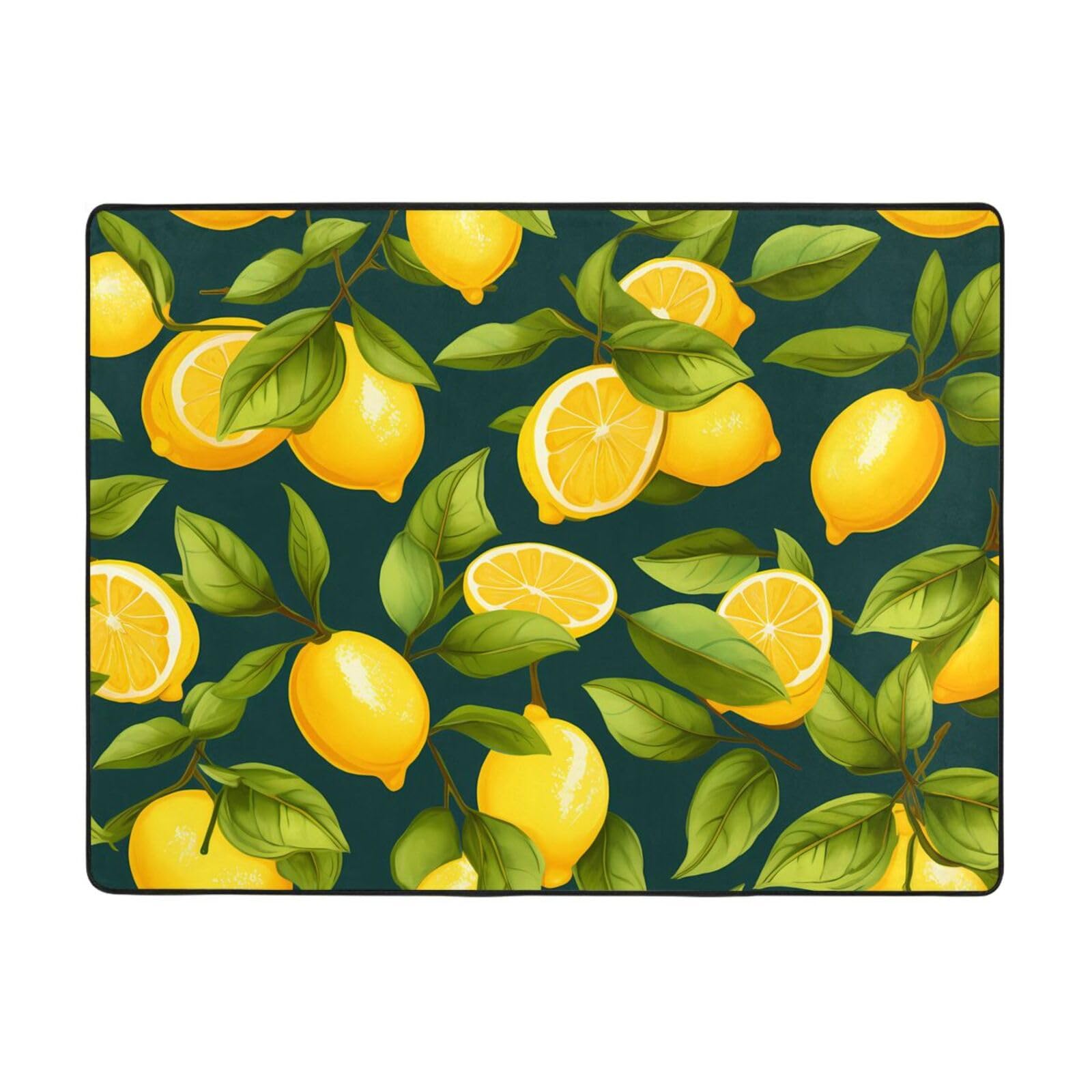 Tapis antidérapant imprimé citron grand format pour sécuriser le sol du salon