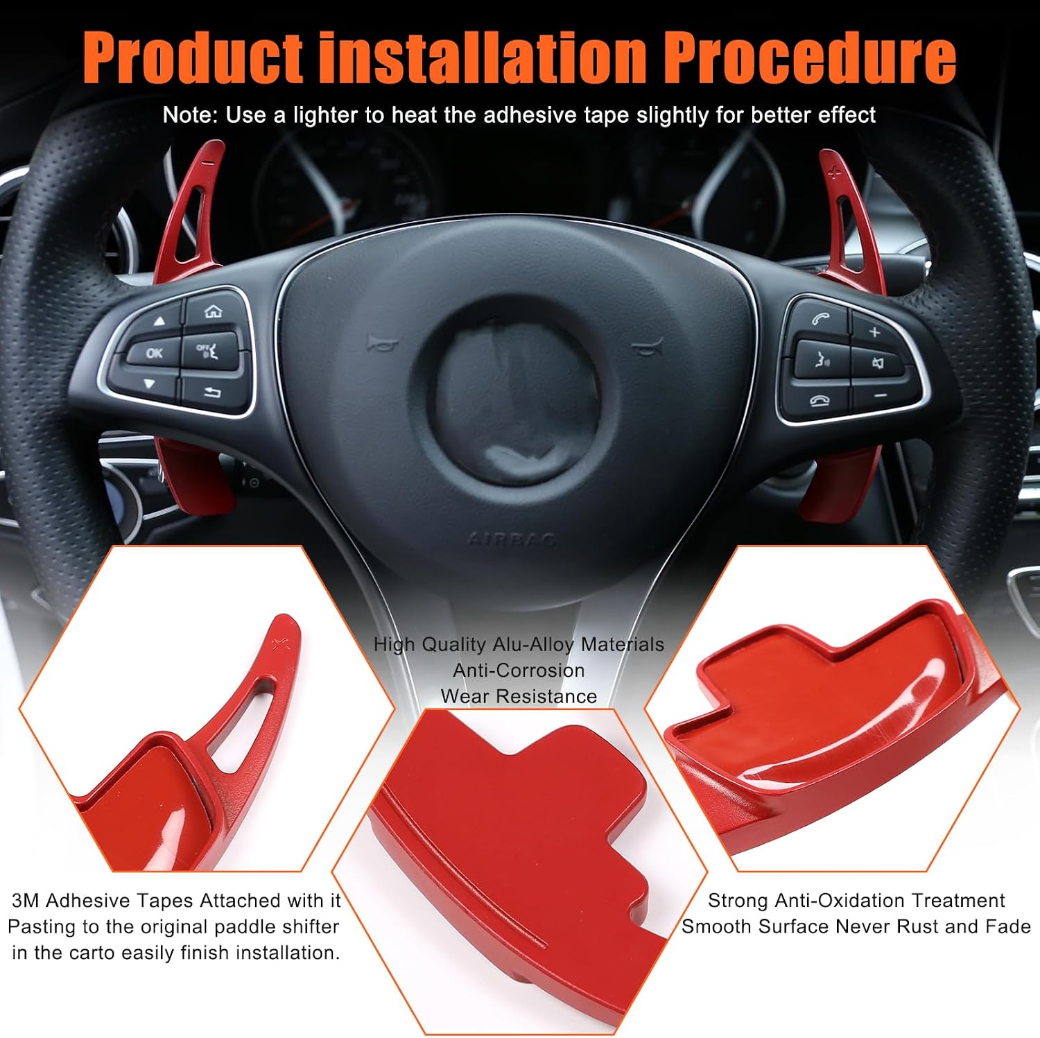 Steering Wheel Paddle Shifter Extension Compatible with Mercedes Benz E Class W213 2016-2023 Aluminum Alloy Paddle Shifter Cover Interior Accessories (Red)