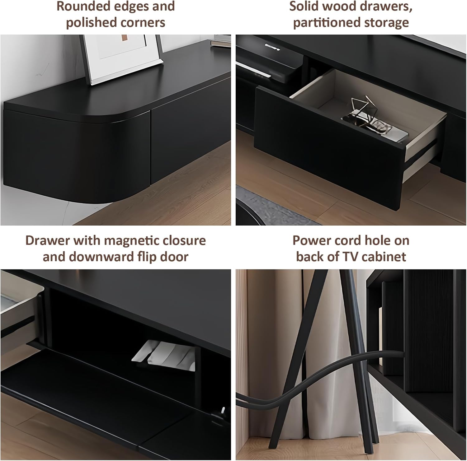 Floating TV Stand For 85 Inch TV, Modern TV Console With Storage Cabinets and Flip down doors, Suspended Entertainment Center TV Stand for Living Room Bedroom Farmhouse (Black, 94.5x9.5x7.9 IN)