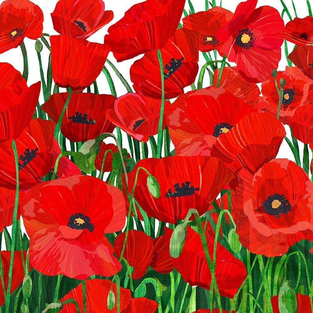 Servilletas de cóctel Red Poppies, 40 unidades, diseño artístico de dos latas, 5 x 5 pulgadas, 3 capas, fabricadas en Alemania