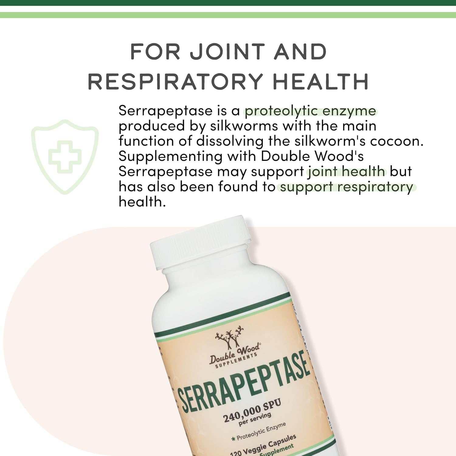 Serrapeptase 240,000 SPU Max Potency (120 Veggie Capsules) Proteolytic Enzyme for Sinus, Respiratory and Joint Health (Non-GMO, Gluten Free, Vegetarian Safe) by Double Wood (Pack of 2)