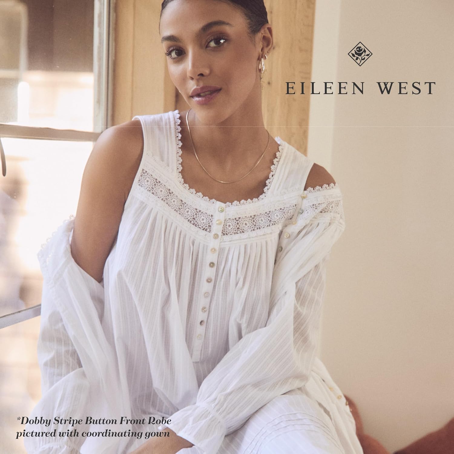 Eileen West Sleepwear & Loungewear for Women - Dobby Stripe Collection - 100% Cotton Longsleeve Full-Length Robe Nightgown - Image 6