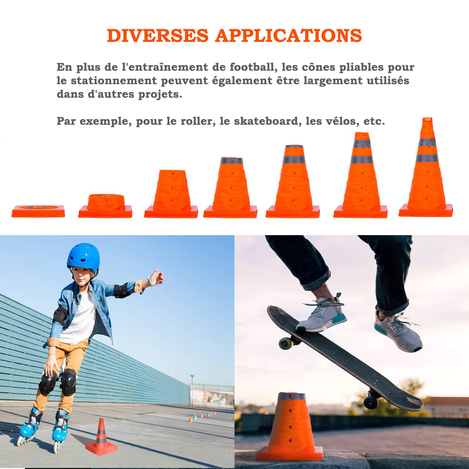 Cônes de sécurité cônes de signalisation Pliables Pop - up Polyvalents avec Cercles réfléchissants pour Le stationnement Routier Multi-usages (4, 45cm)