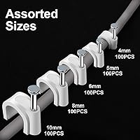 Vista 3 de 500pcs Cable Clips with Steel Nail in Cable Clips White 4mm 5mm 6mm 8mm 10mm Cable Wire Clips Cable Wall Clip Wire Staples Cord Clips for Wall