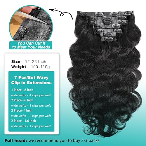 Miniatura 10 de Extensiones de cabello humano virgen 100% Remy, con pinzas, 16 clips, 3.53 onzas, extensiones de cabello humano ondulado de doble trama, invisibles