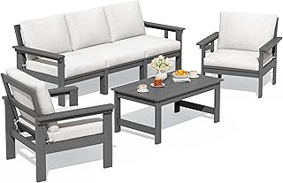 SERWALL HDPE Patio Conversation Set, 6-piece Sectional Outdoor Furniture...
