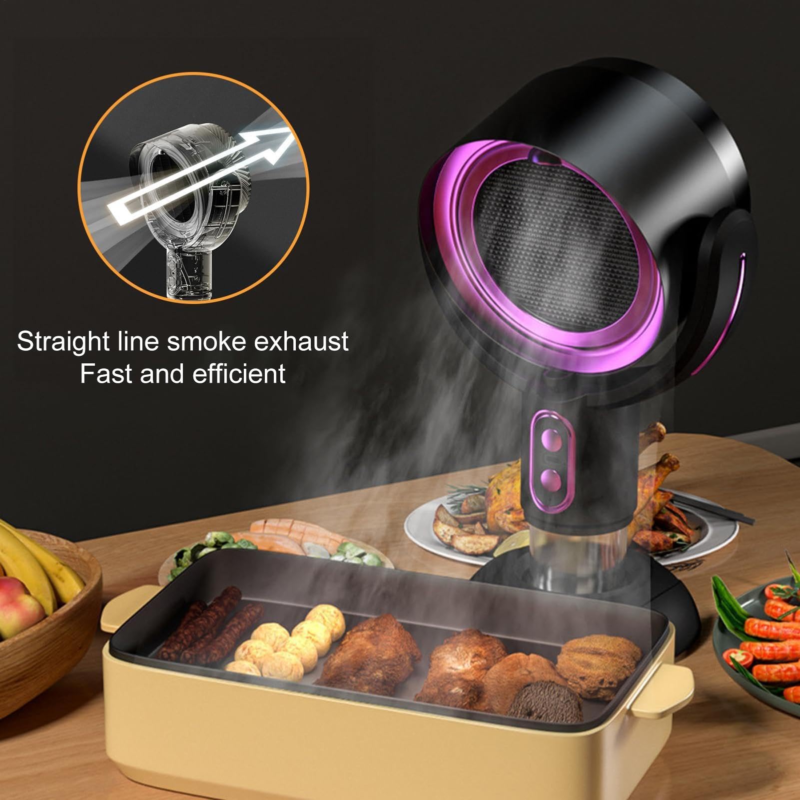 Campana Extractora Portátil para Cocina - Ventilación Recargable 3000 mAh, Campanas de Cocina con Rotación de 360 Grados, Extractor de Aire Portátil para Cocinar y Uso en Escritorio