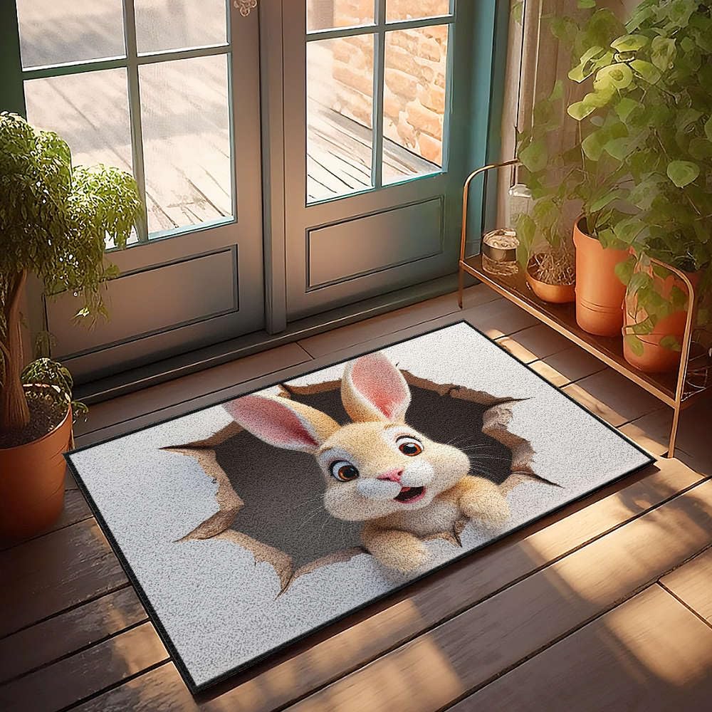 Paillasson antidérapant pour entrée propre tapis de sol motif lapin
