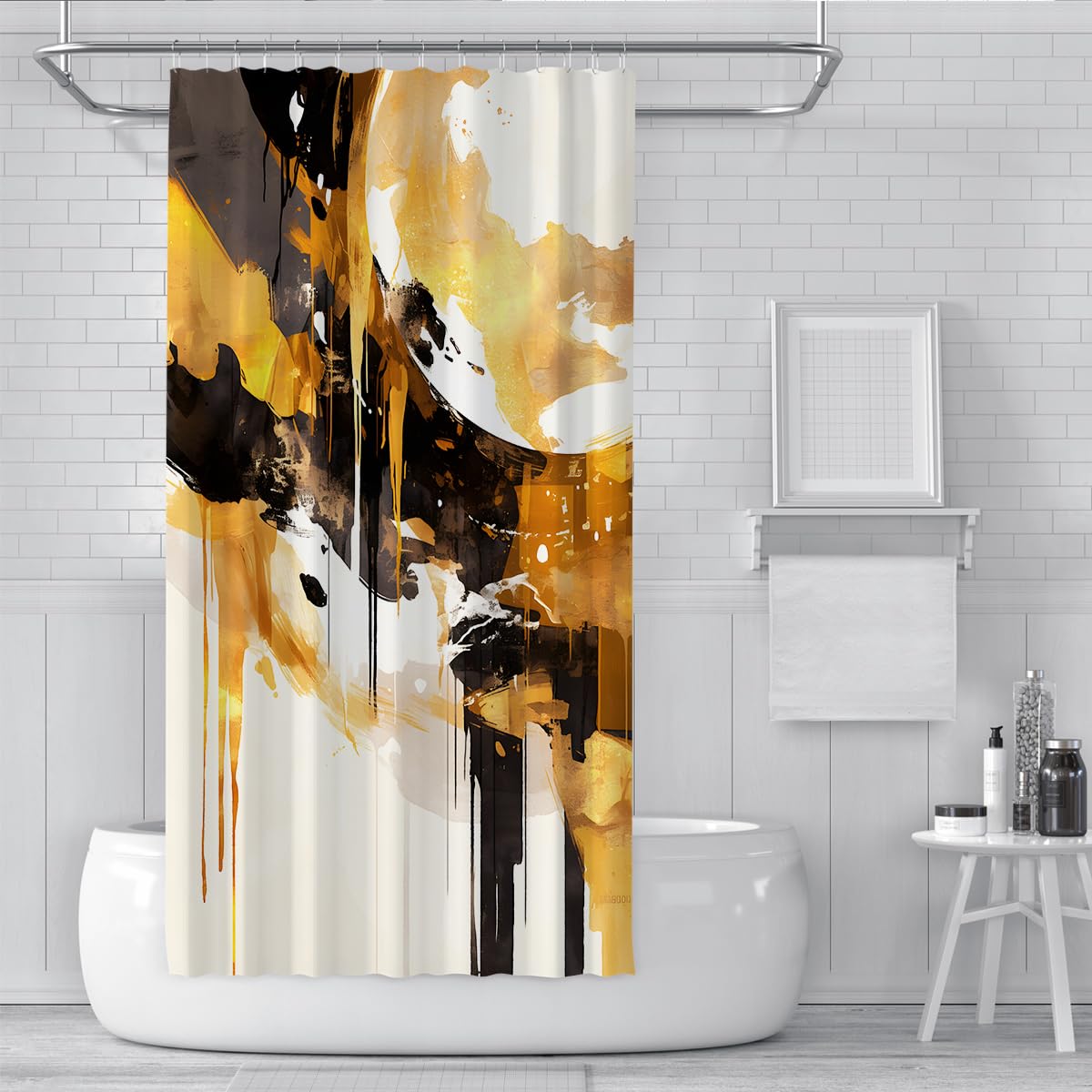 Rideau de douche salle de bain trait d encre contemporain W240xL180 cm