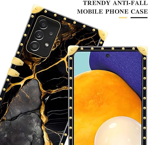 Miniatura 3 de DAIZAG Funda compatible con Samsung Galaxy A52 negro dorado con patrón de mármol natural, cuadrado dorado, suave, a prueba de golpes, funda