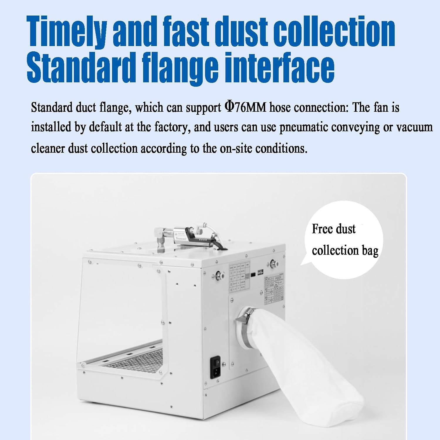 Dust Removal Box with Static Eliminator, Electrostatic Dust Collector with LED Lighting, Ø76mm Duct Flange, Can Be Connected to Dust Bag, for Eliminate Static Electricity