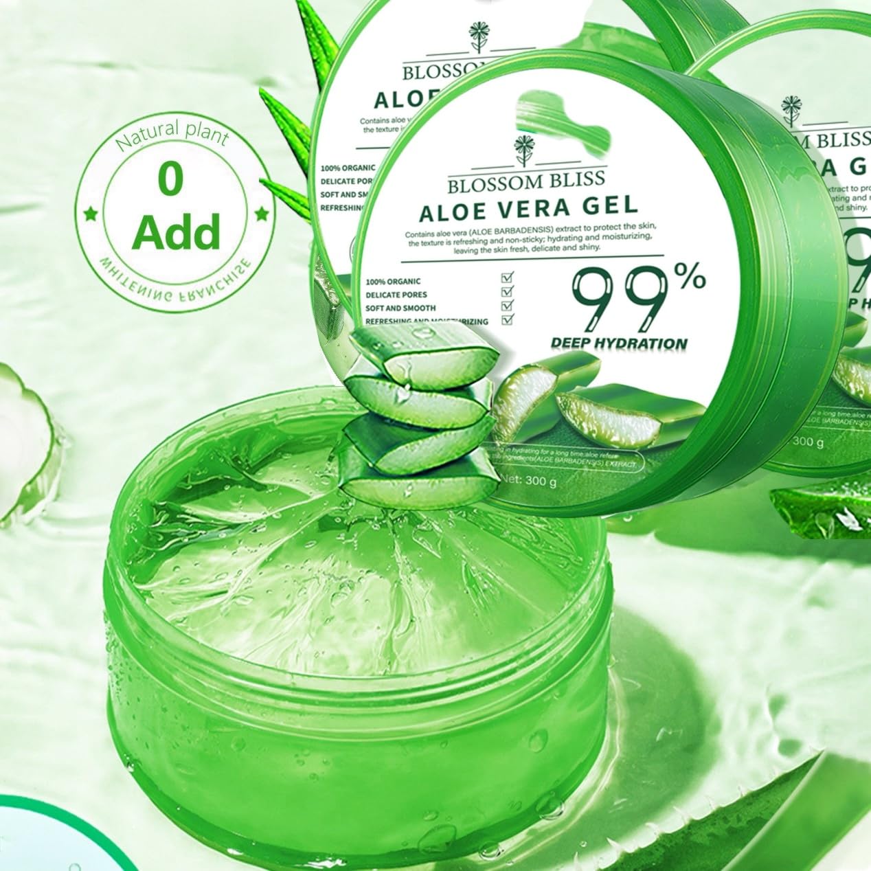 BLOSSOMBLISS Aloe Vera Gel from Freshly Cut Pure Aloe Vera - for Skin, Hair, Face and Scalp - Deep Hydration, After Sun