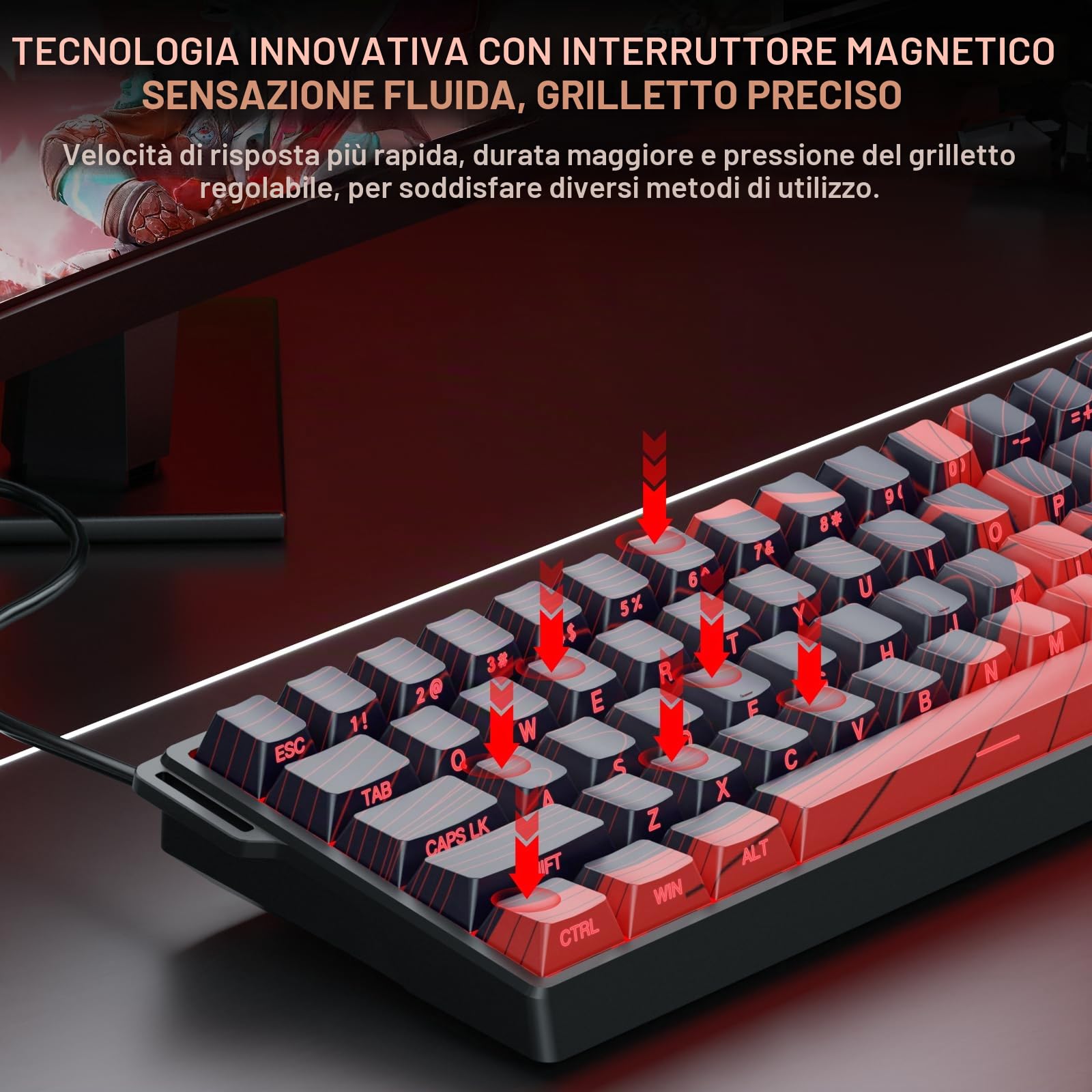 AULA WIN60 HE MAX - Tastiera meccanica da gaming cablata al 60%, switch magnetici ad effetto Hall hot-swappable, attivazione regolabile, modalità Rapid Trigger, frequenza di polling 8000 Hz, design