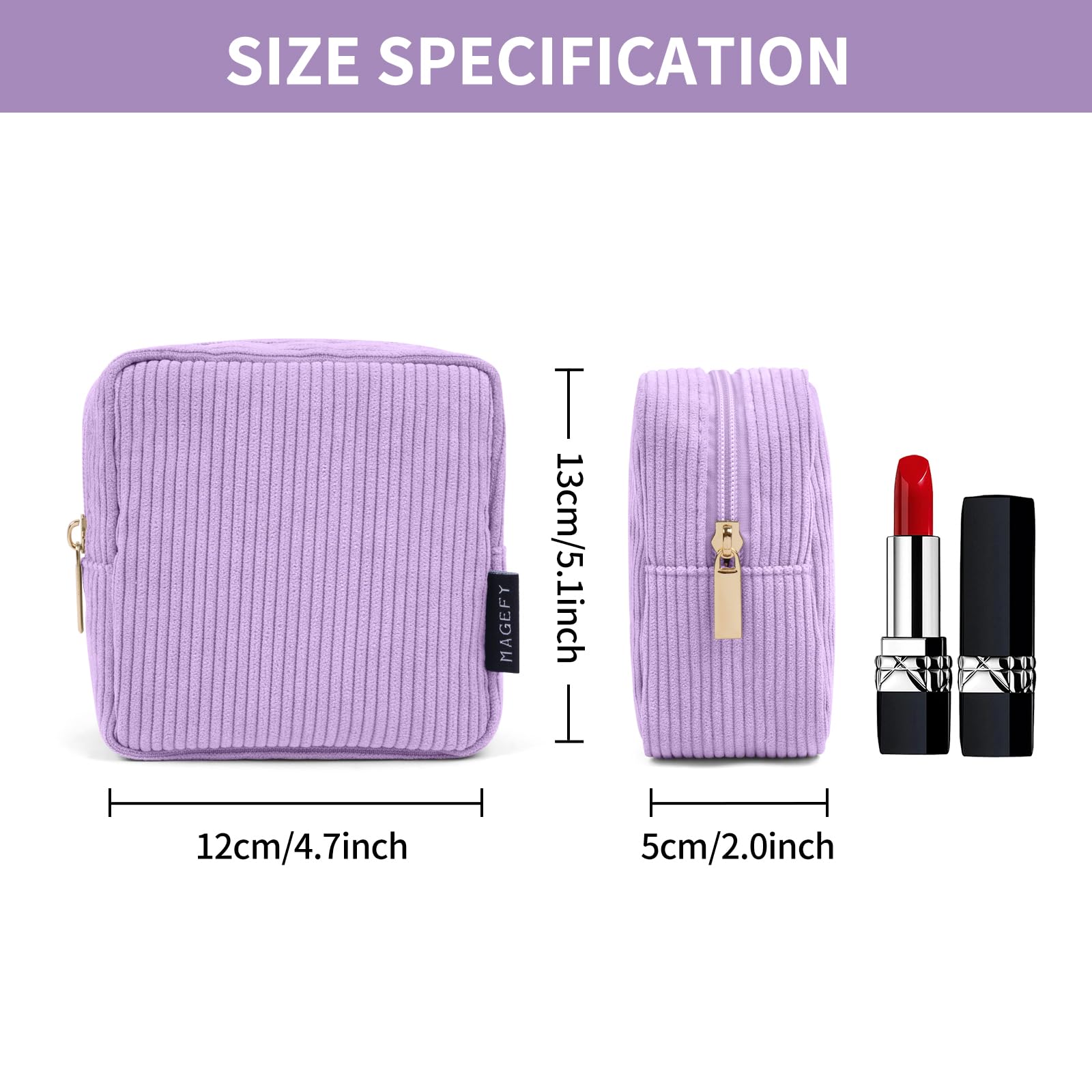 MAGEFY Small Make Up Bag for Women Corduroy Cosmetic Bag with Compartments Mini Pouch Purse with Zipper (Purple) - Image 3
