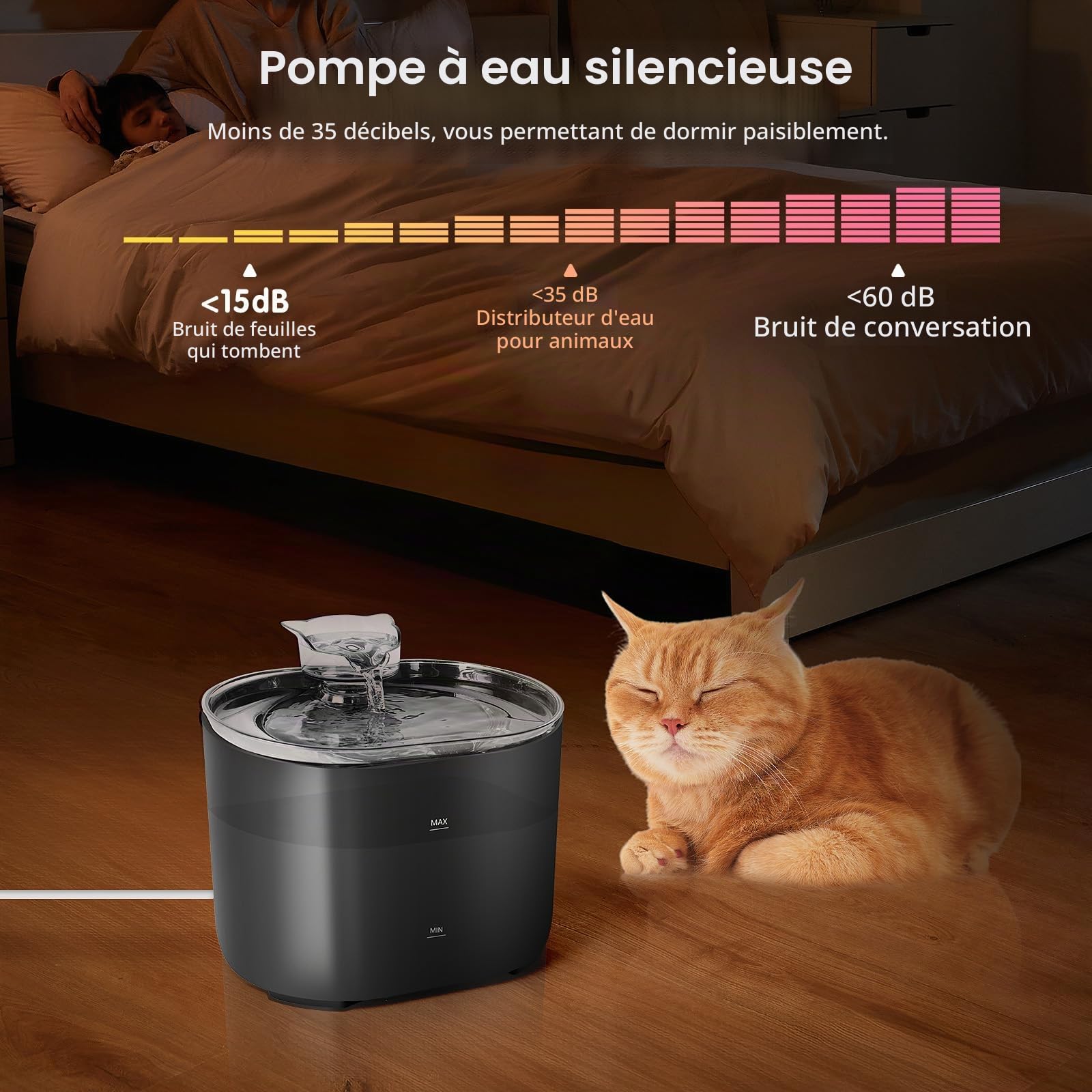 Romon Fontaine a Eau Chat, Fontaine à Eau pour Chat 2,2L, Super Silent Fontaine, Fontaine pour Chats D'intérieur - pour Plusieurs Animaux Domestiques - Noir
