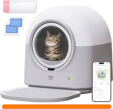 HHOLOVE Self Cleaning Cat Litter Box TY Pro, 60L Extra Large Open Automatic Litter Box App Control, Anti-Pinch for Multi Cats 3-20lbs, Advanced Odor Control with Mat&LinerGrey