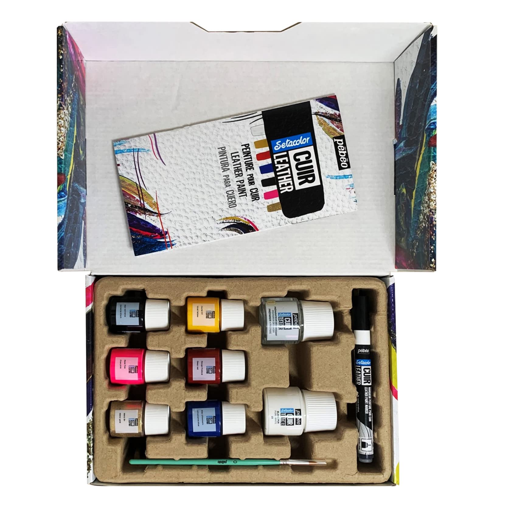 PEBEO - Kit Setacolor Cuero - Pintura acrílica y rotulador para cuero y polipiel - Personalización de bolso, zapato, zapatilla - Resistente a arañazos, arrugas y abrasión - Set completo
