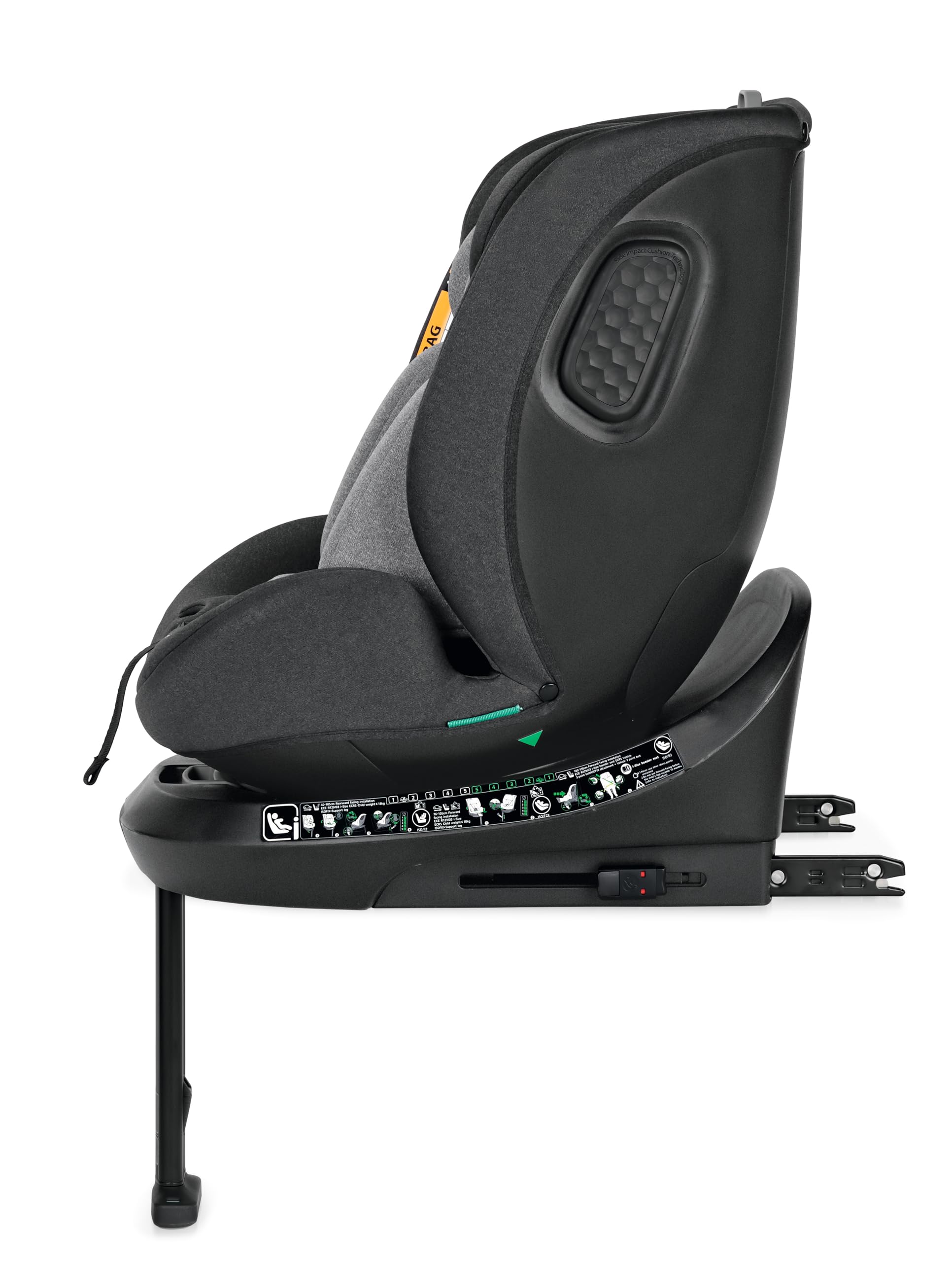 BURIGOTTO BOAVISTA SPIN BLACK & GREY è il seggiolino auto girevole All-In-One omologato i-Size ECE R129/03 per bambini dalla nascita fino 150 cm di altezza (0-12 anni).