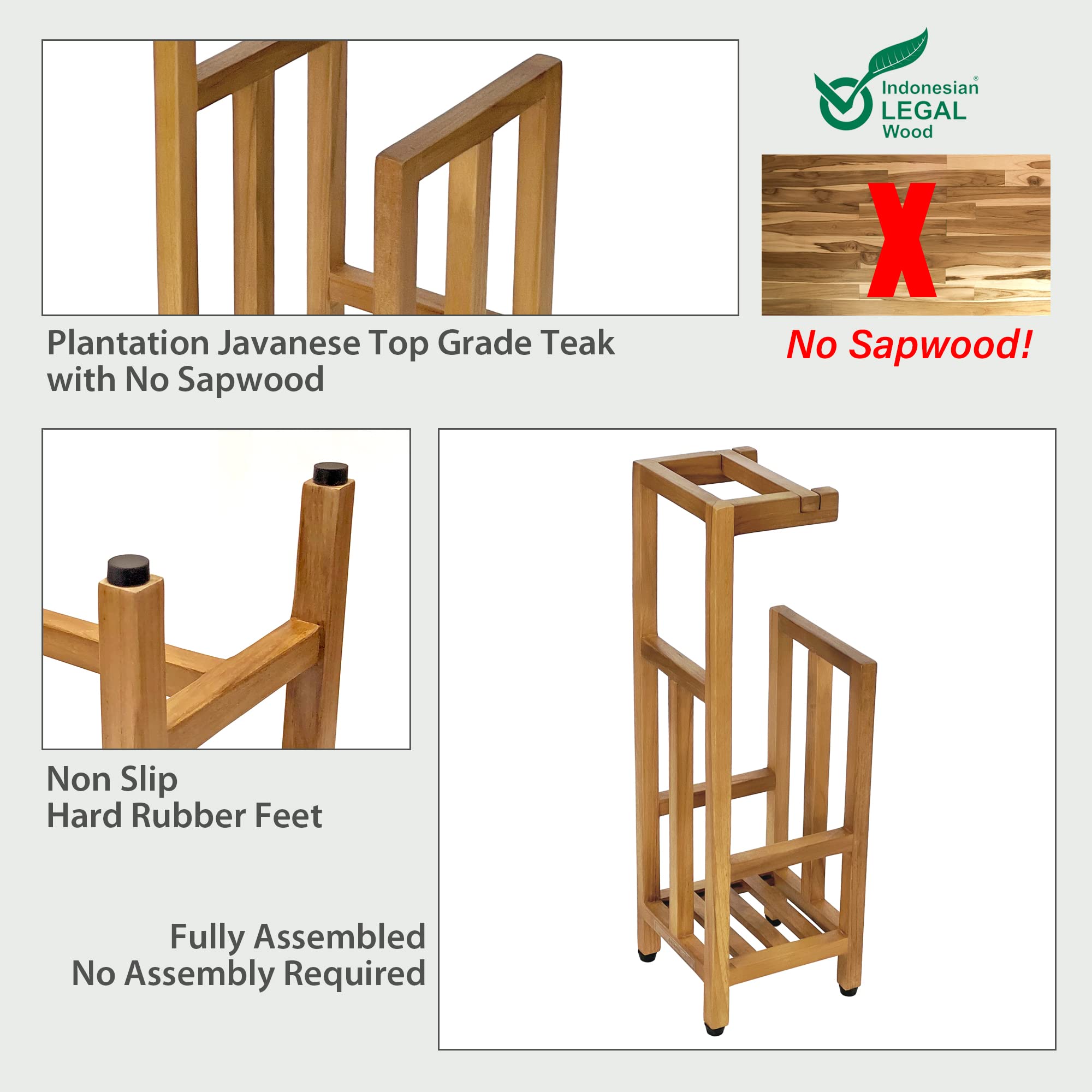 Toilettenpapierhalter Aus Massivem Teak | Freistehend, Mit Reserveablage, Fertig Montiert, Wasserabweisend