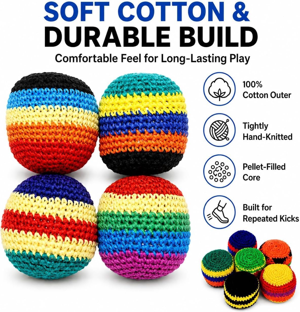 6PCS Hand-Made Knitted Footbag Sack, 2026 Upgraded Assorted Foot Bag Crochet Hacky for Adults, Juggling Balls for Beginners, Boost Coordination & Fun (12Pcs)