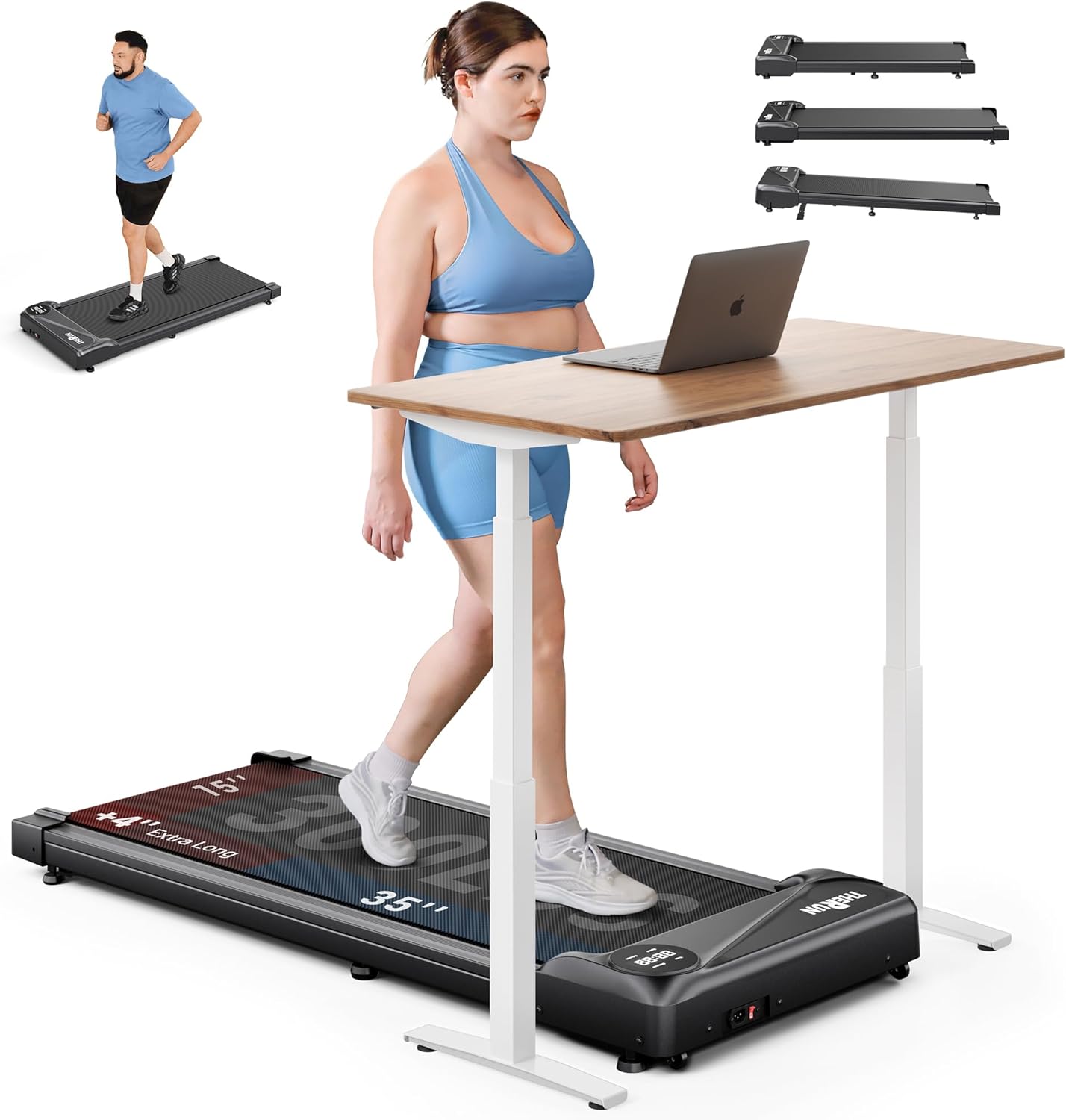 THERUN Walking Pad with Longer Running Belt, Portable Mini Treadmills for Home/Office, Walking Pad Treadmill 2.5HP, Walking Jogging Machine with 300 lbs Weight Capacity Remote Control LED Display