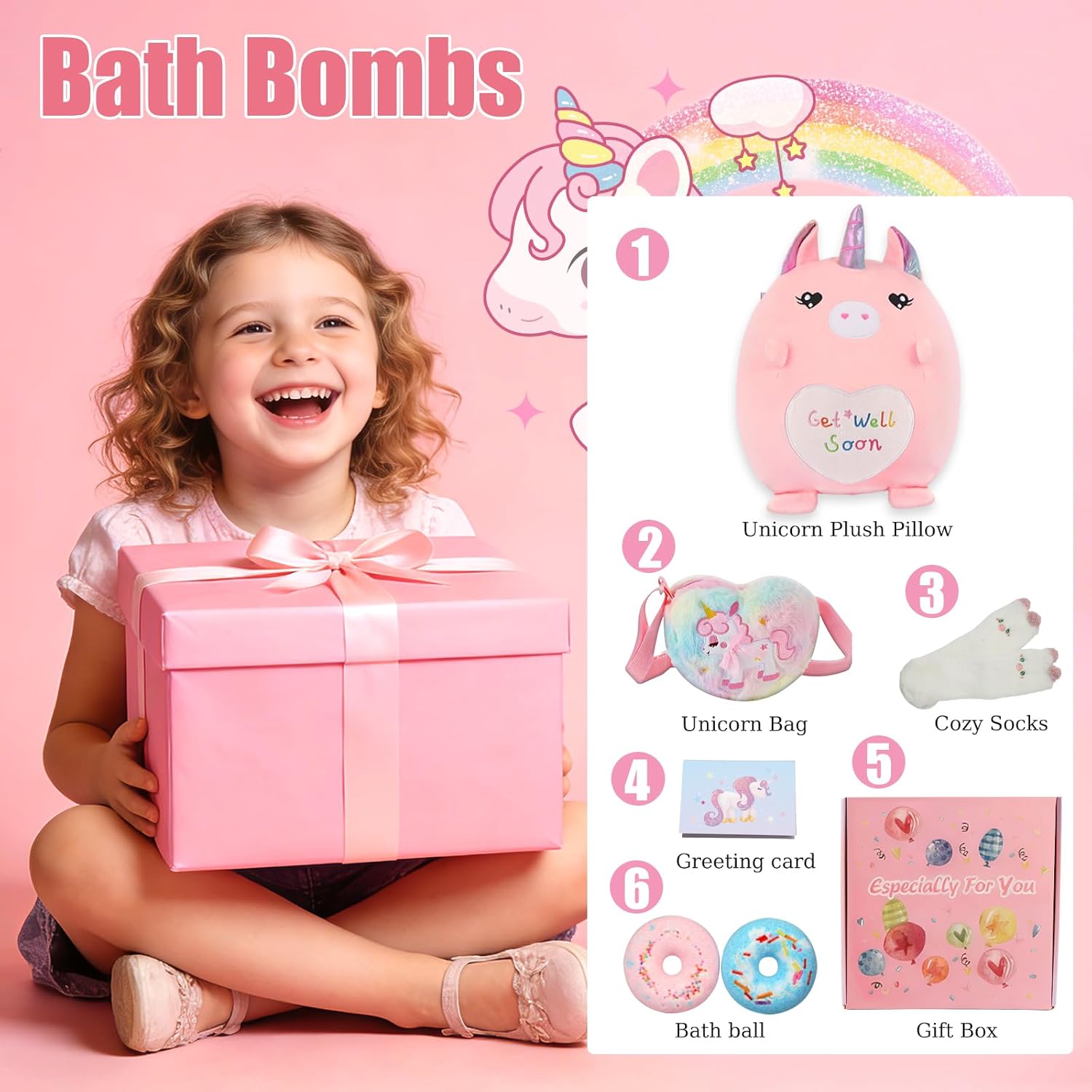 Get Well Soon Gift for Kids, Feel Better Gifts for Kid Girl, Unicorn Crossbody Bag & Cute Stuffs Set, Unicorn Gift Baskets for Kids, After Surgery Gifts for Girls
