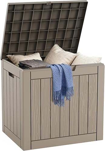 DRATO Cajas de terraza, caja de almacenamiento al aire libre de 31 galones para cojín de patio, herramientas de jardín, impermeable y resistente a