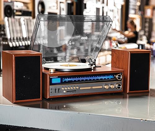 Miniatura 6 de Crosley Sistema de tocadiscos 1975T con Bluetooth, CD, AMFM y altavoces incluidos, nogal