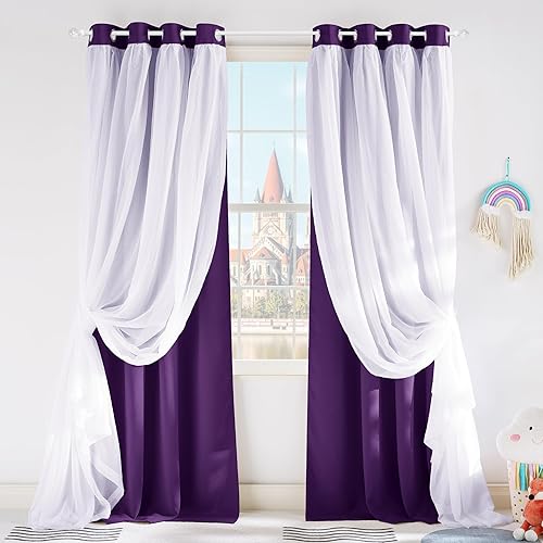 Miniatura 14 de PONY DANCE Cortinas Opacas Transparentes - Cortinas de Doble Capa con Aislamiento Térmico para Dormitorio Comedor, Cortinas para Sala, 52 pulgadas