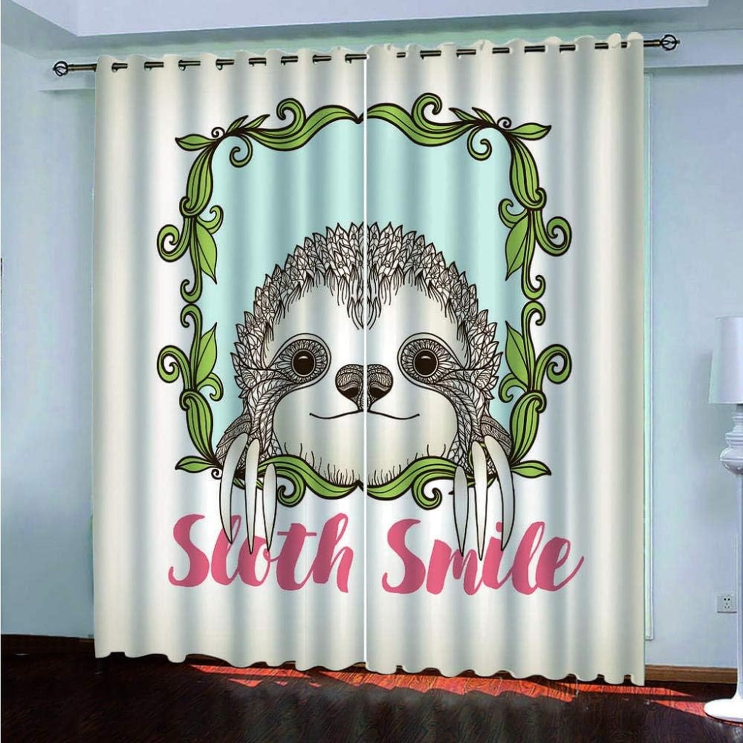 AIEIJJH Sloth Smile Eyelet Blackout Curtain for Kids Bedroom, Thermal Insulated Room Darkening Curtain for Living Room Nursery, 100% Polyester, 2 Panel, 29.53 x 65.35 I