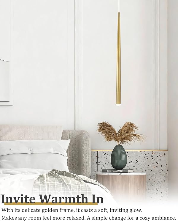 WillWant 3 Pack Modern Brass Gold Pendant Lights, 27.5" Contemporary Tube Tapered Cylinder Hanging Light Fixture with Dimmable 4000K LED for Kitchen Island, Dining Room, Bar, Bathroom by WillWant - Used condition - Image 8
