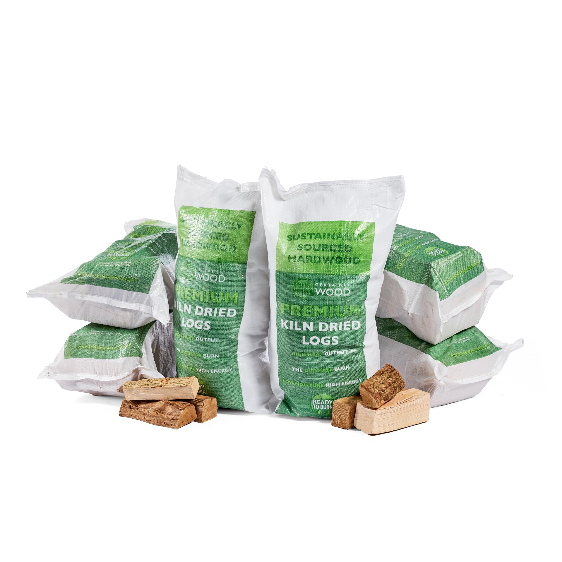 Certainly Wood Premium Kiln Dried Hardwood Logs, 60 Litre Boot Bag, 18kg, Woodsure Approved, 22-24cm Length (6 Boot Bags)