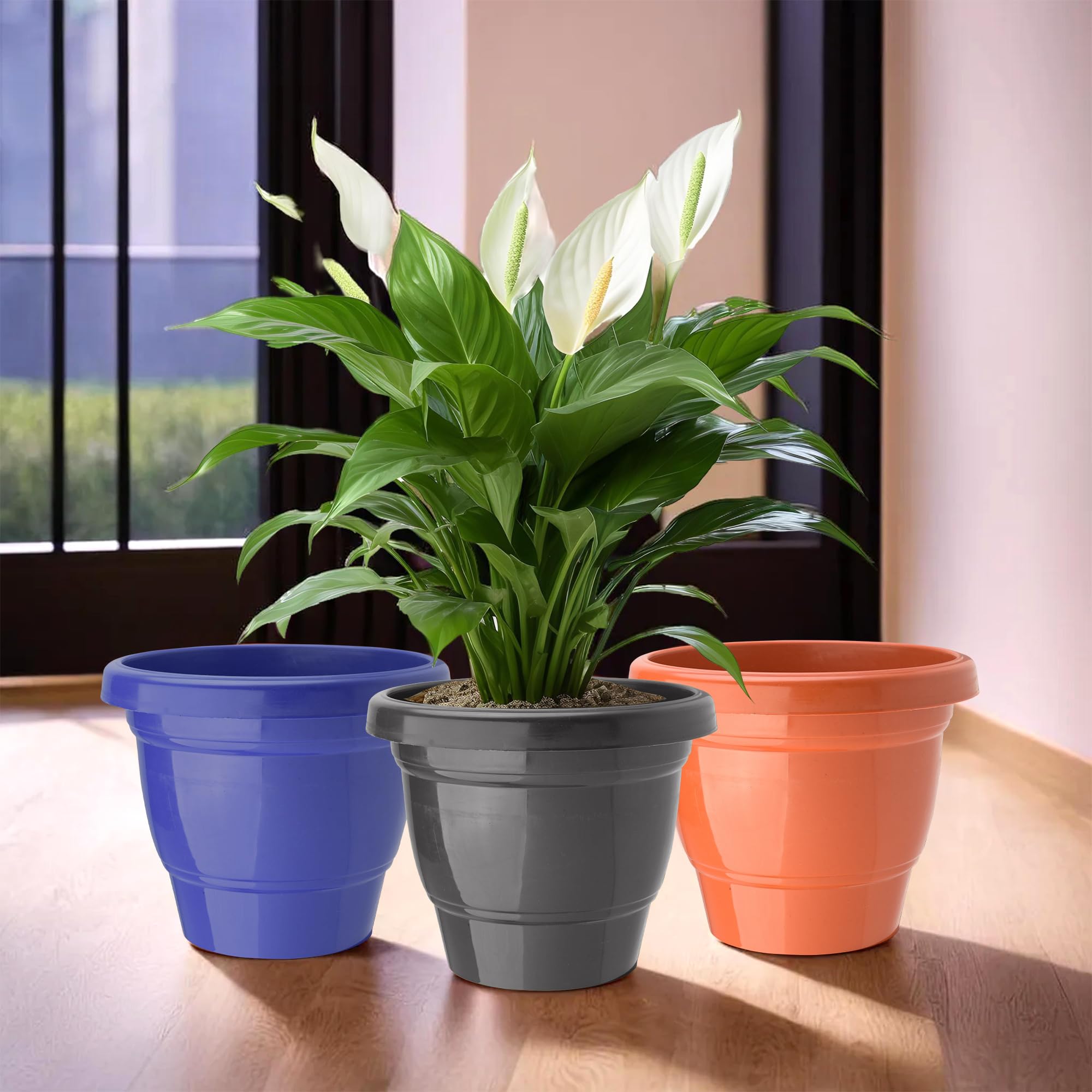 Kuber Industries (Pack of 3) Flower Pot | 2-Layer Fuldani Flower Pot | (6 Inch) Pots for Terrace, Garden | Phooldaan for Home D?cor | Indoor Plant Stand | Plants Stand | Blue-Orange & Black (B0D7VDPD63) Amazon Price History, Amazon Price Tracker