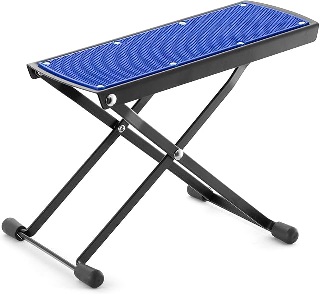 TIGER GST35-BL Guitar Footstool - Height Adjustable Folding Footrest for Classical, Acoustic Electric Guitar - Blue